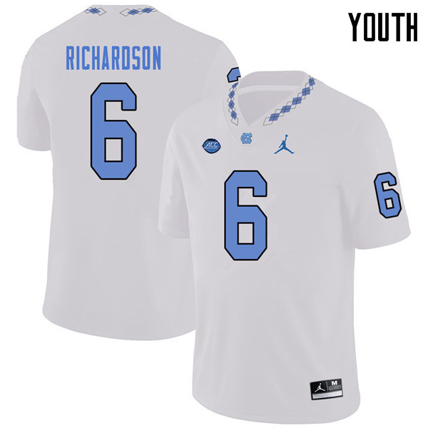 Jordan Brand Youth #6 Bryson Richardson North Carolina Tar Heels College Football Jerseys Sale-White